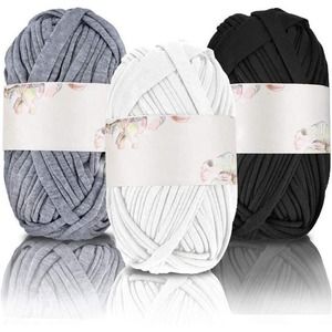 DIY Hand-Knit Yarns: Black White Grey (3 Pcs) Package NEW